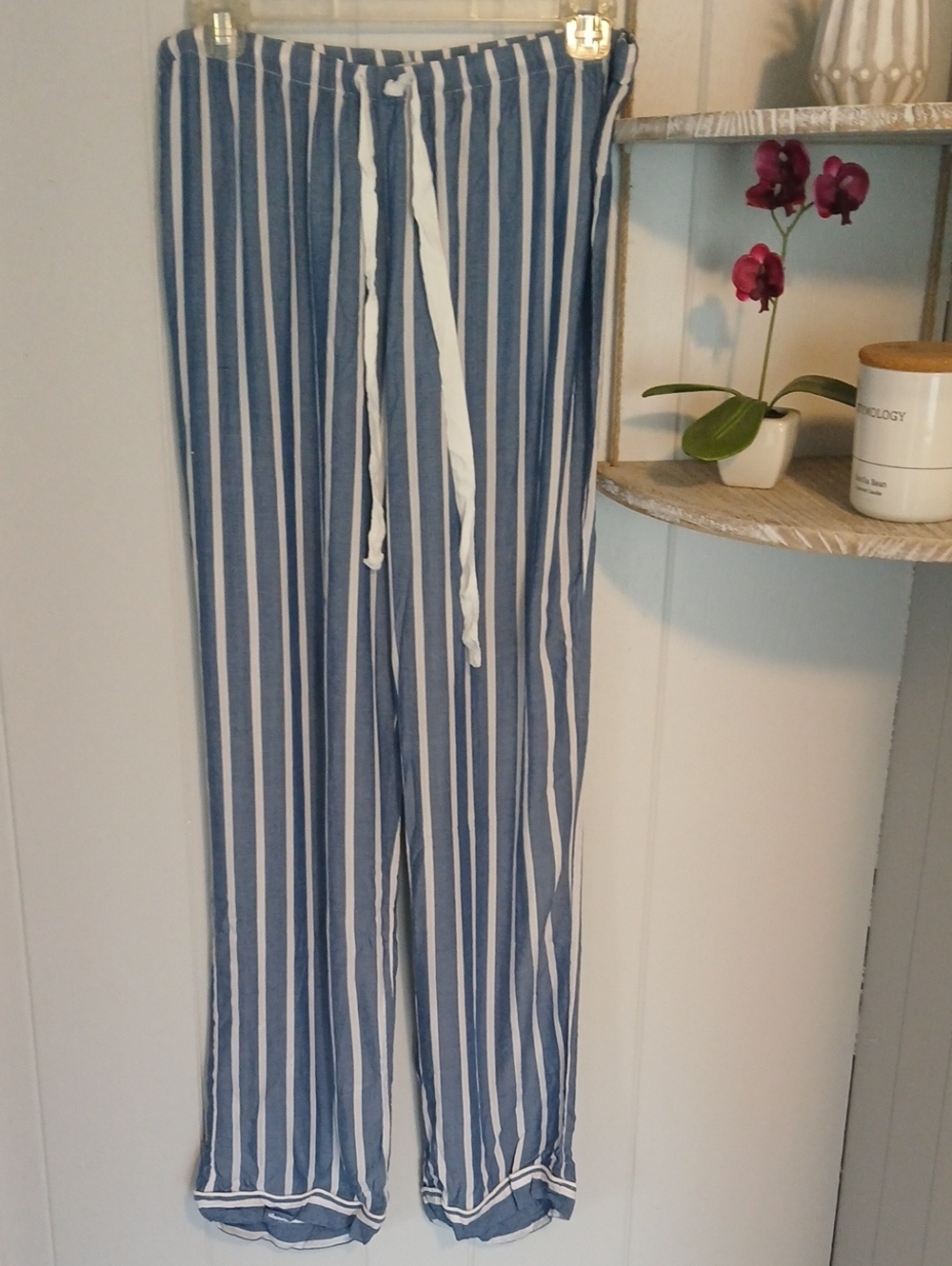 Rails Clara Rimini Stripe Blue & White Vertical Stripe Drawstring Pajama Bottoms